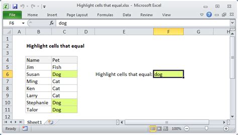 Excel Formula Highlight Cells That Equal Exceljet