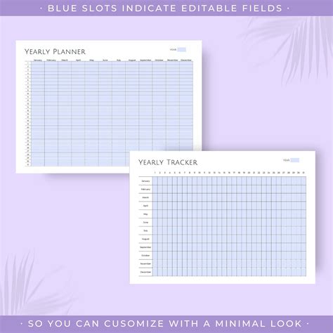 Editable Yearly Tracker And Yearly Overview Planner Printable Etsy