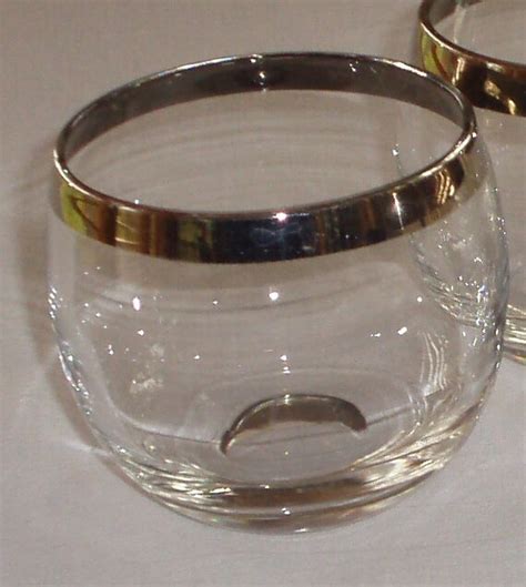 1960s Vintage Whiskey Lowball Rolly Polly Glasses Silver Rim