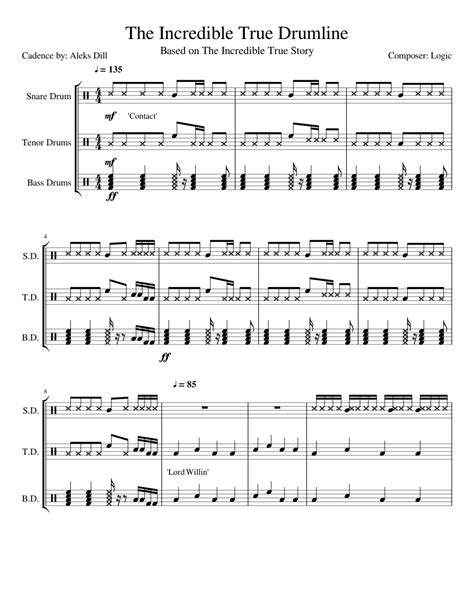 The Incredible True Drumline Cadence Sheet Music For Percussion