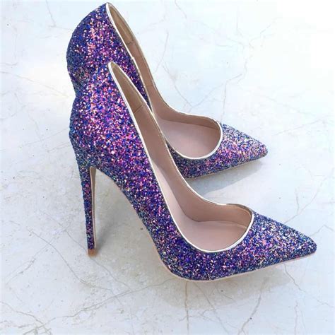keshangjia 2018 women 12cm thin high heels pumps sexy glitter leather bright pointed toe