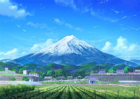 Hd Wallpaper Anime Mountains Landscape Asia Japan Blue Cyan