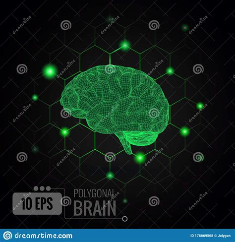 Glowing Wireframe Brain With Connection Illustration Stock Vector
