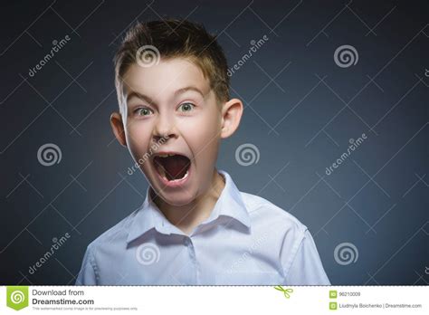Closeup Scared And Shocked Little Boys Human Emotion Face Expression