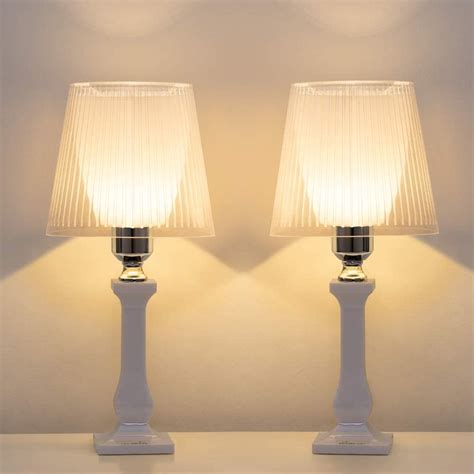 White Bedside Table Lamps Modern Nightstand Lamps Set Of 2 With Acrylic