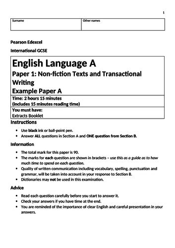 Paper 1p was for the double science (along with papers for biology and chemistry) with paper 2p taken by those taking the full physics course. Edexcel IGCSE English Language Sample Exam Paper by ...