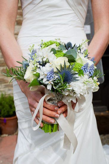 White And Blue Bouquet Featuring Eryngium Muscari Rosemary And