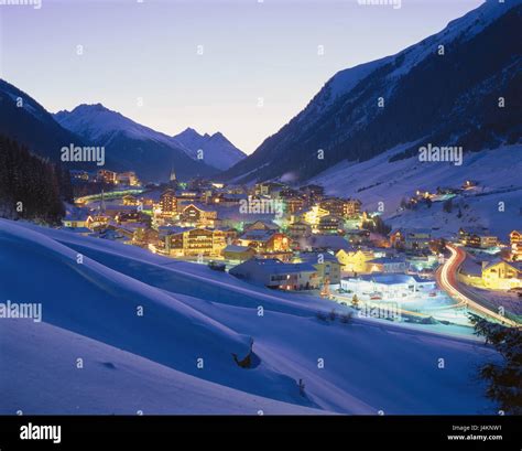 Austria Tyrol Paznaun Ischgl Local Overview Winter Evening Europe