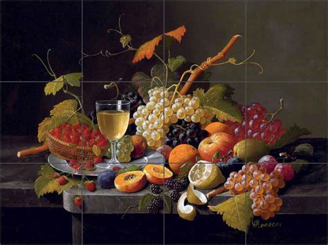 Still Life With Fruit By Severin Roesen Ceramic Tile Mural Sr005