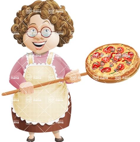 Grandma Vector Cartoon Character 112 Illustrations Set Cooking Italian Pizza Graphicmama