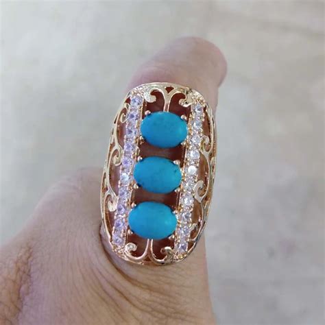 GZJY Fashion Jewelry Blue Stone Cubic Zirconia Gold Color Retro Rings For Women Wedding Party