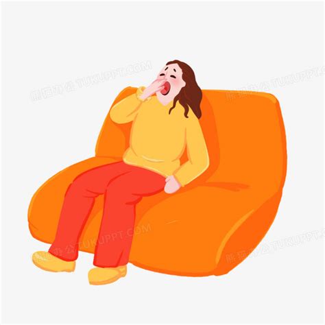 卡通手绘女生靠在沙发上打哈欠免抠元素png图片素材下载沙发png熊猫办公