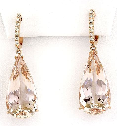 Morganite And Diamond Drop Earrings In 14k Rose Gold Etsy Diamond