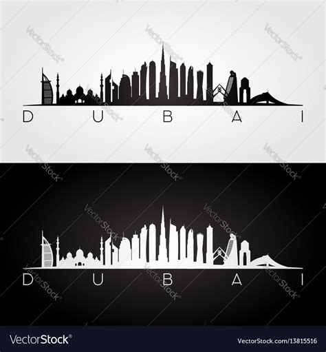 Dubai Skyline And Landmarks Silhouette Royalty Free Vector