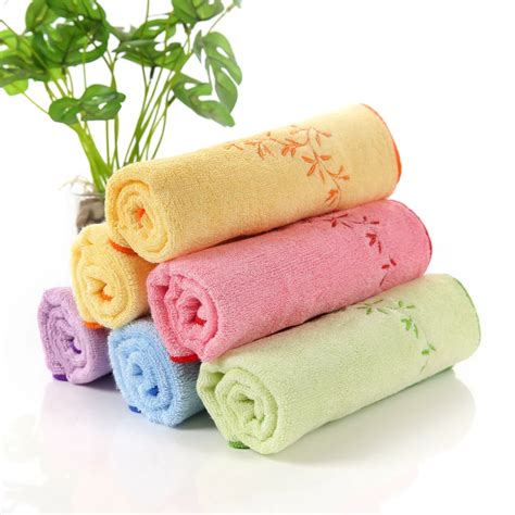 Genuine 100 Bamboo Fiber Solid Towel Curved Flower Embroidery Pattern