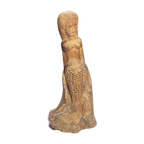 Old Wooden Mermaid Statue Nude Woman Standing Figurehead Carved