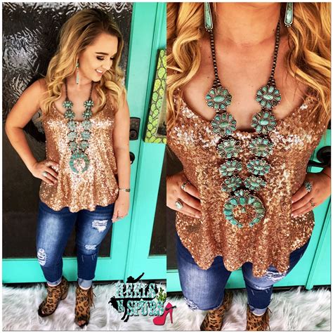 The Classy Cowgirl Sequin Tank Rose Gold Classy Cowgirl Outfits