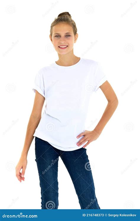 Smiling Teen Girl Standing With Hand On Her Hip Stock Image Image Of