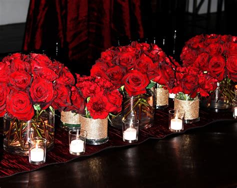 Candle Lit Winter Wedding Red Roses Centerpieces Wedding