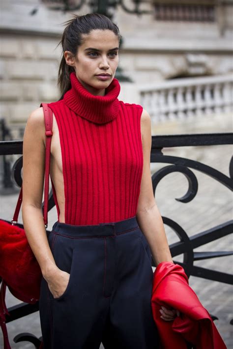 Sara Sampaio Wearing A Revealing Red Turtleneck Model Street Style At