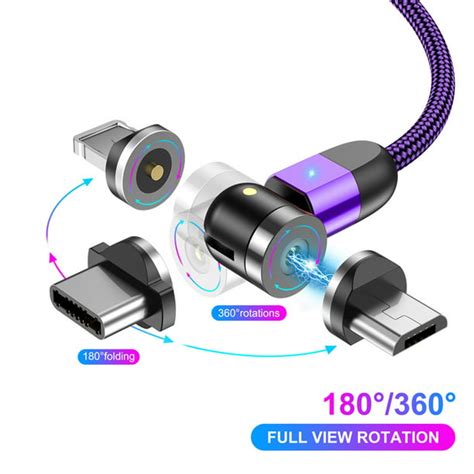 3 In 1 Exgreem Magnetic Absorption Cable 360 Degree Led Charging Cable