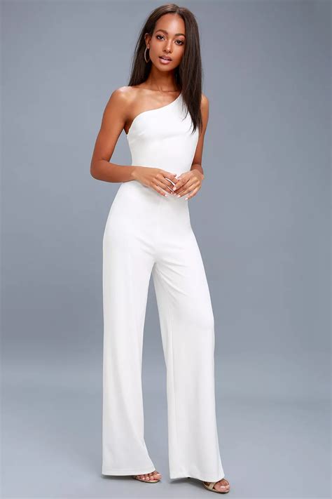 Going Solo White One Shoulder Backless Jumpsuit Backless Jumpsuit