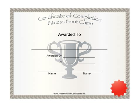 Fitness Boot Camp Certificate Of Completion Template Download Printable