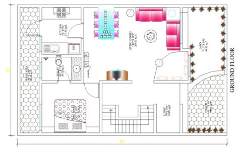 Furniture Layout Plan Of The Ground Floor Of Bungalow In Dwg Autocad