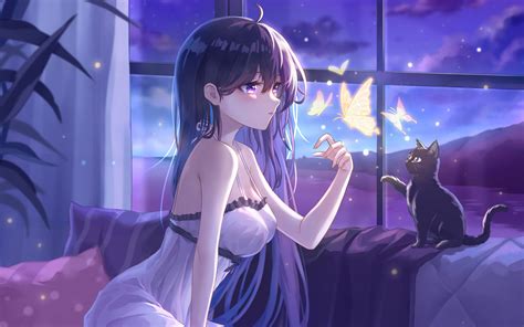 X Anime Girl With Cats K P Resolution Hd K Wallpapers