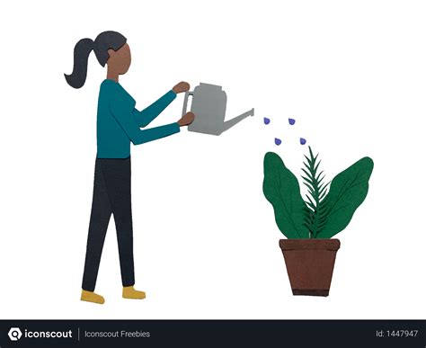 Free Girl Watering Plant Using Water Can Illustration Download In Png