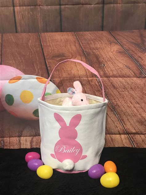 Easter Buckets Pink Bunny Tail Basket Personalized Easter Etsy