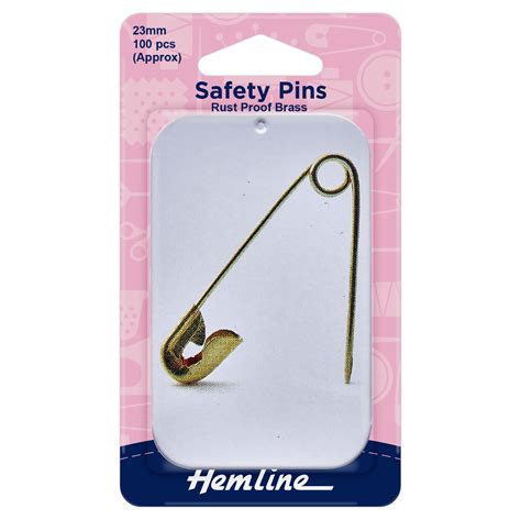 Hemline Safety Pins In Tin Brass 23mm 100pcs Safety Pins