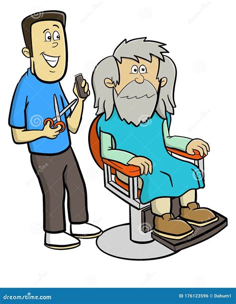 Man With Long Hair Getting Haircut Stock Illustration Illustration Of