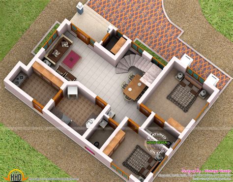 3d Floor Plan Of 1496 Sq Ft Home Kerala Home Design And Floor Plans