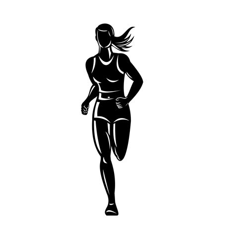 female marathon runner running front view black and white 1917528 vector art at vecteezy