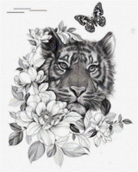 Схема вышивки «Тигр в цветах» - Вышивка крестом
