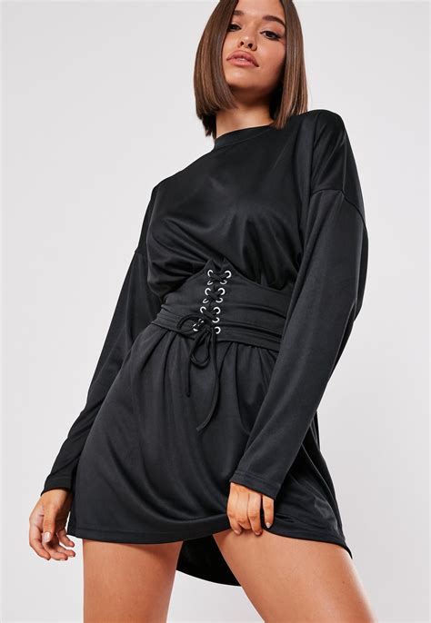 Available in a range of colours and styles for men, women, and everyone. Black Oversized Corset Belt T Shirt Dress | Missguided