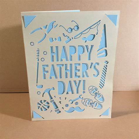 happy fathers day greeting card handmade w blue and beige card etsy father s day greeting