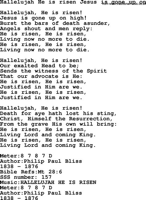 And do not forget like, subscribe, share with your loved ones and leave a comment to let us know how it blessed you. Sacred Songs and Solos complete(words version), Song: Hallelujah He Is Risen Jesus Is Gone Up On ...