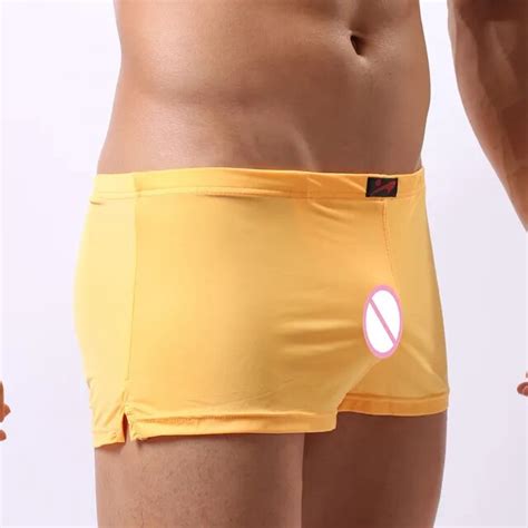 breathable ice silk boxer shorts men penis pouch trunks sex underpants calzoncillos hombre slips