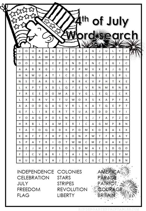 4th Of July Word Search School Age Activities School Crafts