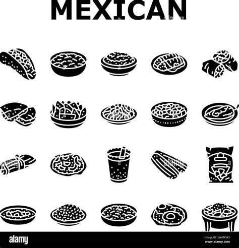Mexican Cuisine Food Dinner Icons Set Vector Stock Vector Image And Art