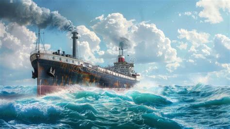 Rusty Old Ship Navigating Rough Seas Generative Ai Stock Image Image