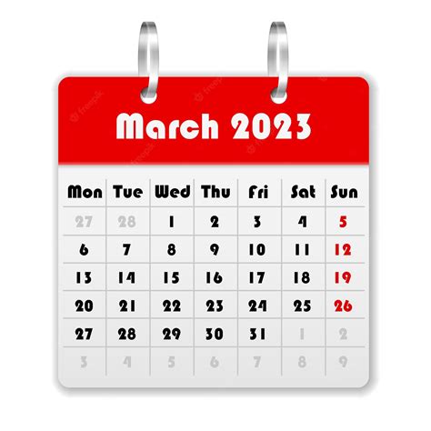 Calendario Marzo 2023 Vector Premium