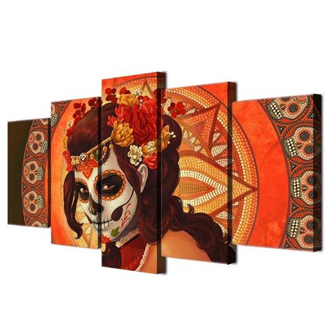 Dia De Los Muertos Day Of The Dead 5 Panel Canvas Print Wall Art