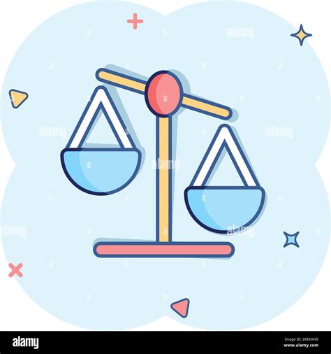 Scale Balance Icon In Comic Style Justice Cartoon Vector Illustration