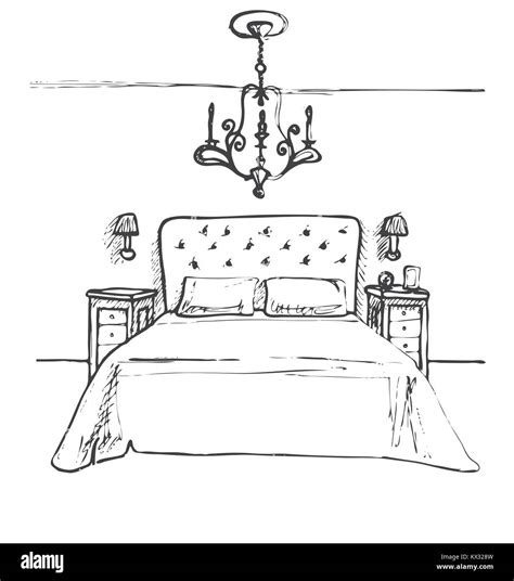 Hand Drawn Sketch Linear Sketch Of An Interior Sketch Line Bedrooms