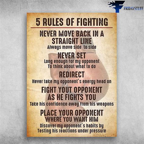 Boxing Poster 5 Rules Of Fighting Never Move Back In A Straight Line
