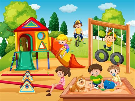 Children Playing In Playground Stock Vector Illustration Of Green