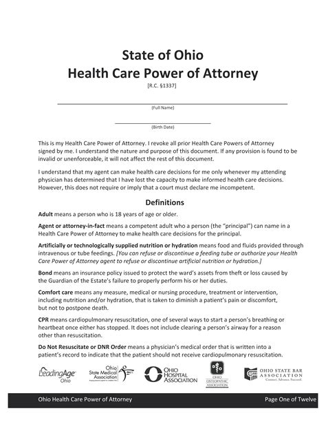 Ohio Medical Power Of Attorney Pdf Free Printable Legal Forms